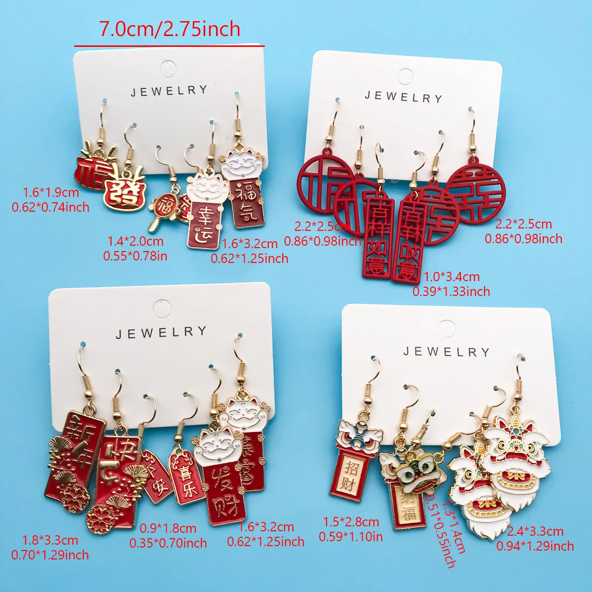 3pairs/Set Chinese Styles New Year Auspicious Cartoon Dragon Pattern Pendant Drop Earrings For Women Festive Ear Jewelry Gift