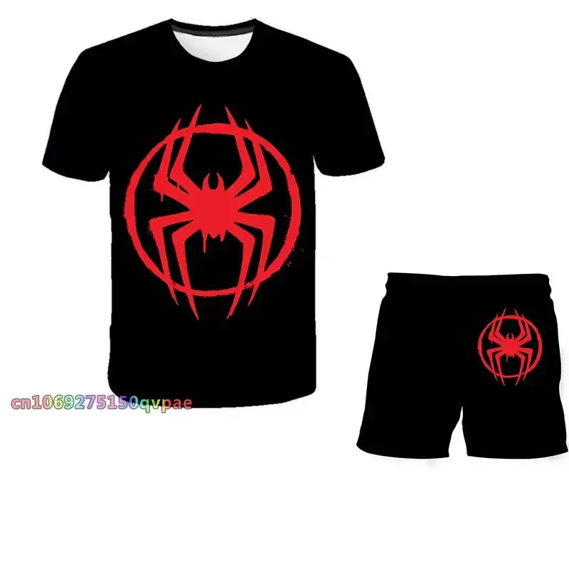 Summer Fashion Marvel Popular Movies Spider-Man t shirts boys Suit SpiderMan T-shirt 2 Piece Sets boy's  Kdis Clothes