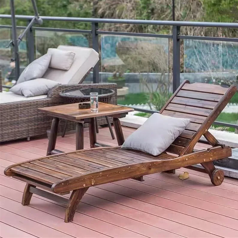 Outdoor Furniture Folding Cushion Wood Daybed Sunbed Sun Lounger Beach Chair for Sale