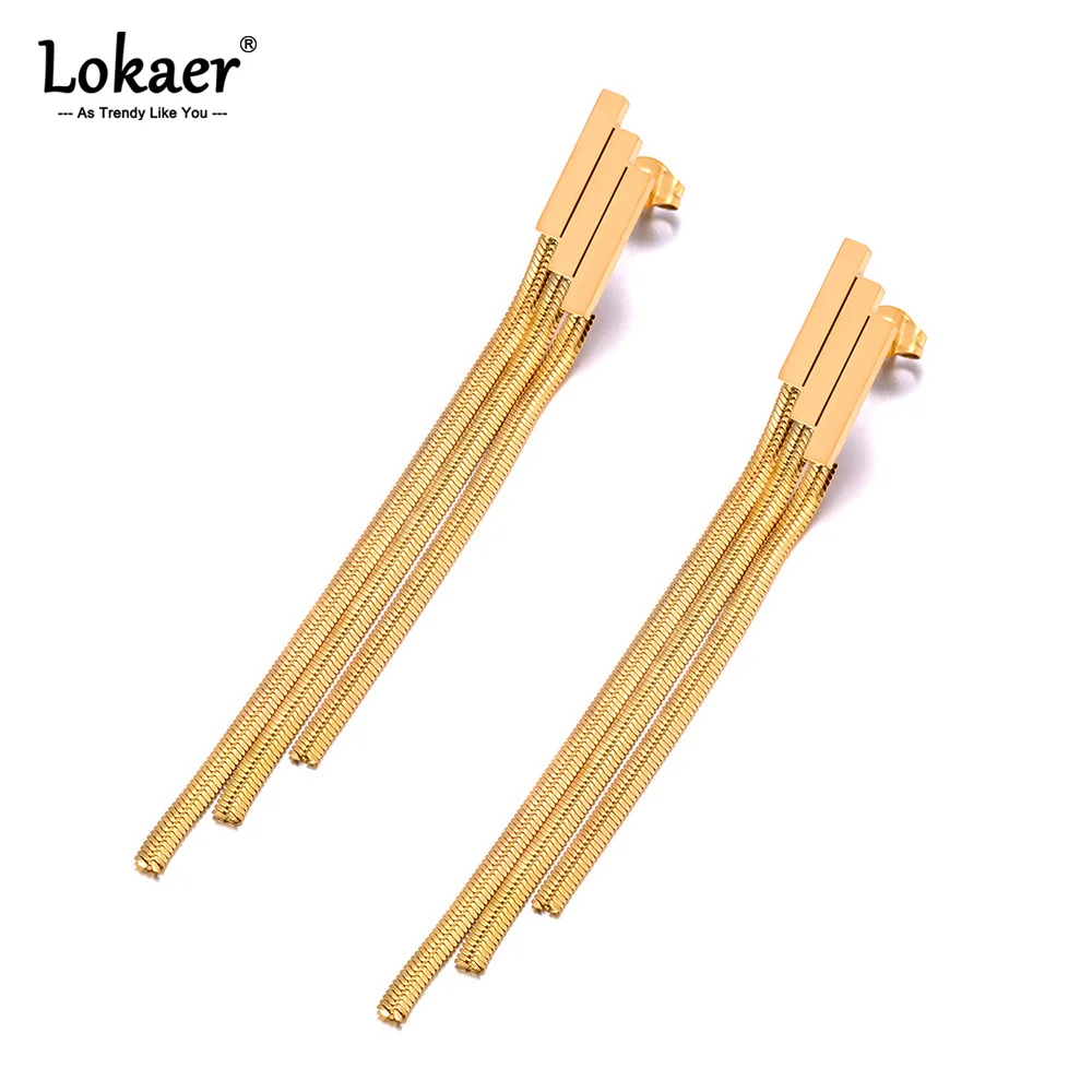 Lokaer Edelstahl Lange Kette Quaste Ohrringe Für Frauen 18K PVD Vergoldet Hypoallergen Wasserdicht Party Schmuck E23236
