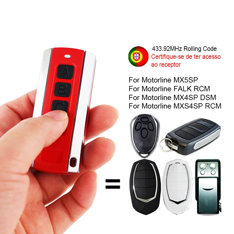100% Compatible With MOTORLINE FALK RCM MX4SP DSM MXS4SP RCM MX5SP Electric Garage Door / Gate Command Remote Control 433.92MHz