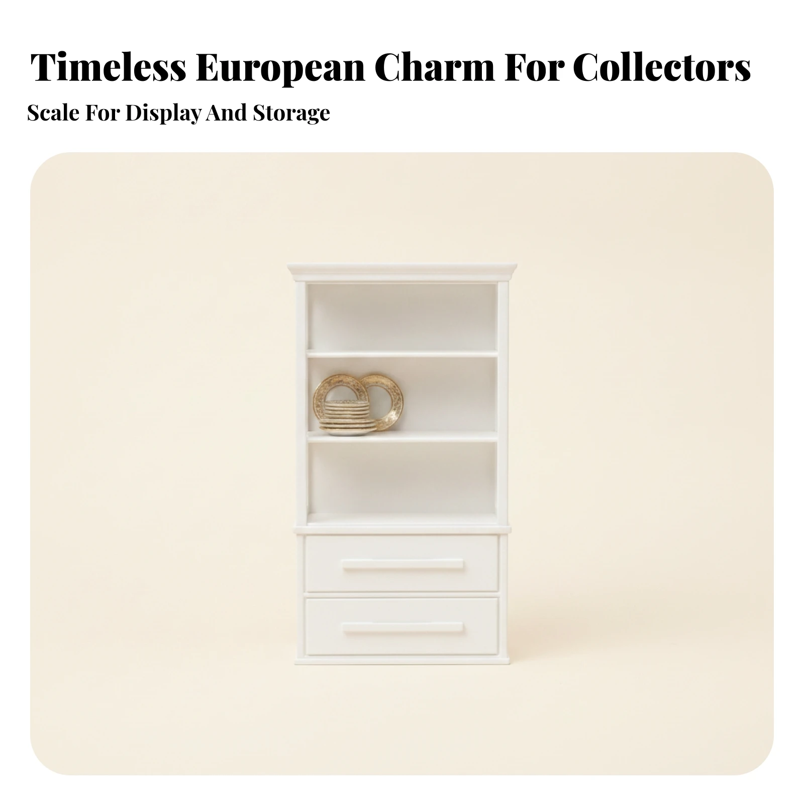 Miniature Display Cabinet with Drawers Decorative Miniature Shelf Unit with Cornice Mini Bookcase Realistic Tiny Library Shelf