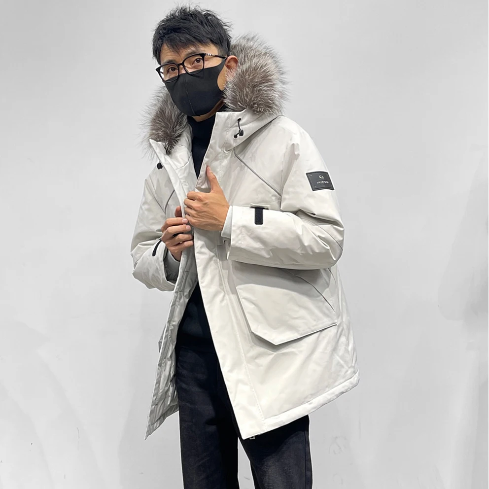 

Dolcha Homme Men's down Jaet Winter Warm Ultra-light Waterproof Outdoor Windproof Hat with Silver Fur Collar Puffer Coat