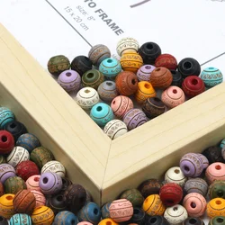 Trend Round Balls Beads With Colored Pattern Wood Beads 10mm 10pcs Natural Wooden Beads For DIY Jewelry Making Beads Accessories