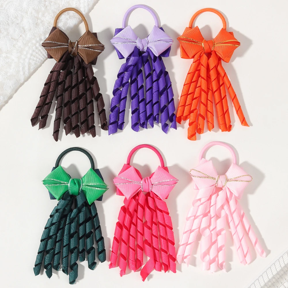

1PCS Elastic Ribbon Curly Hair Bow Tie Rope for Baby Cheerleading Bowknot Tie Ponytail Holder Kids Hair Accsessory Party Season