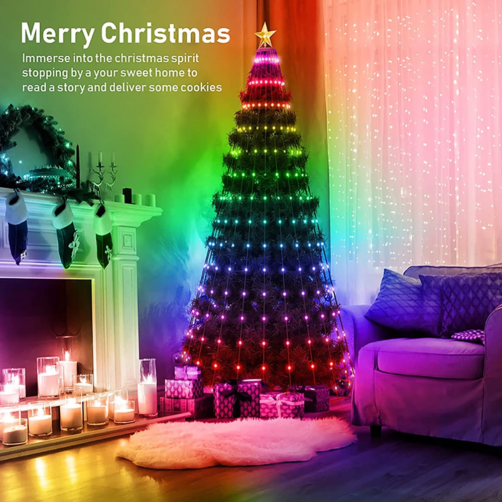 LED Christmas Tree Smart String Light, Bluetooth App Aplicação, Padrão DIY, Adequado para a Decoração Da Árvore De Natal