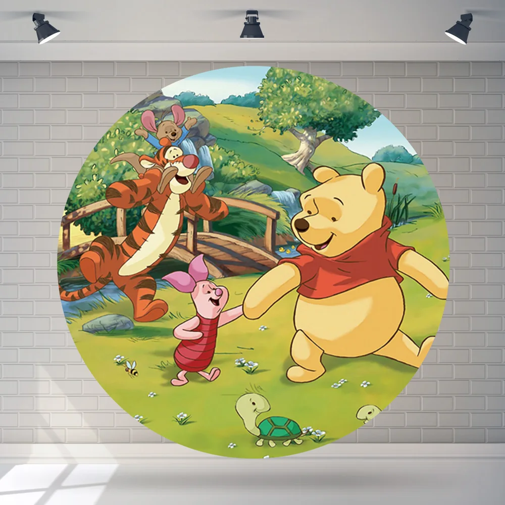 

Disney Winnie the Pooh Party Background Decors Round Customized Backdrop Children's Birthday Decoration Wedding Banner