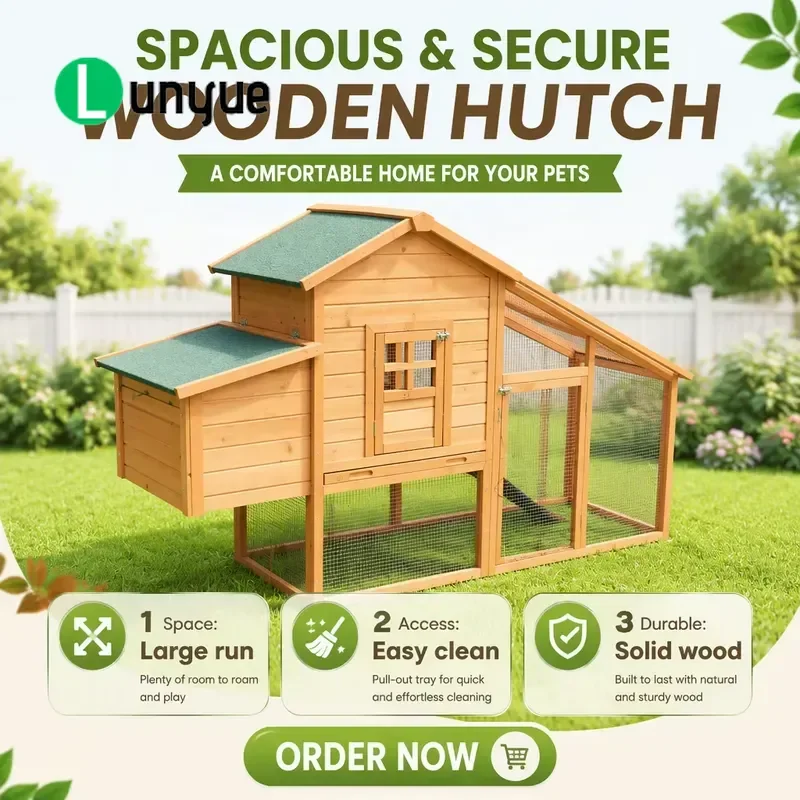 Outdoor Wooden Chicken Coop with Ramp and Nesting Box Eco-Friendly Waterproof Roof Durable Hen House for Backyard Poultry