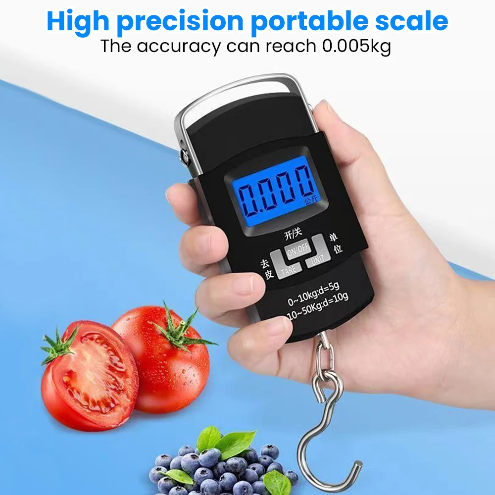 50kg/10g LED Electronic Digital Crane Scale Hanging Hook Fishing Travel Double Precision Luggage Weight Scale Balance Scalesled