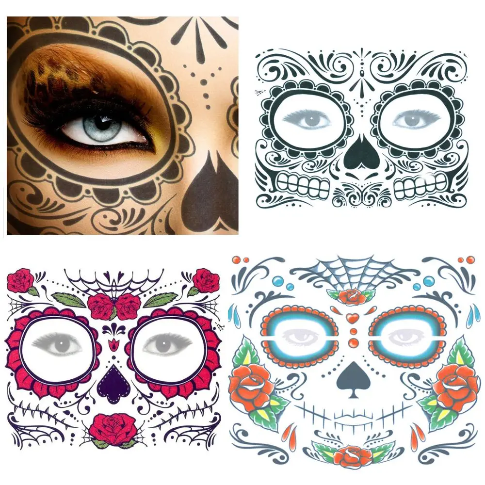 

Hot Face Decal Skull Face Temporary Tattoo Stickers Facial Makeup Halloween Dress up Day Of The Dead