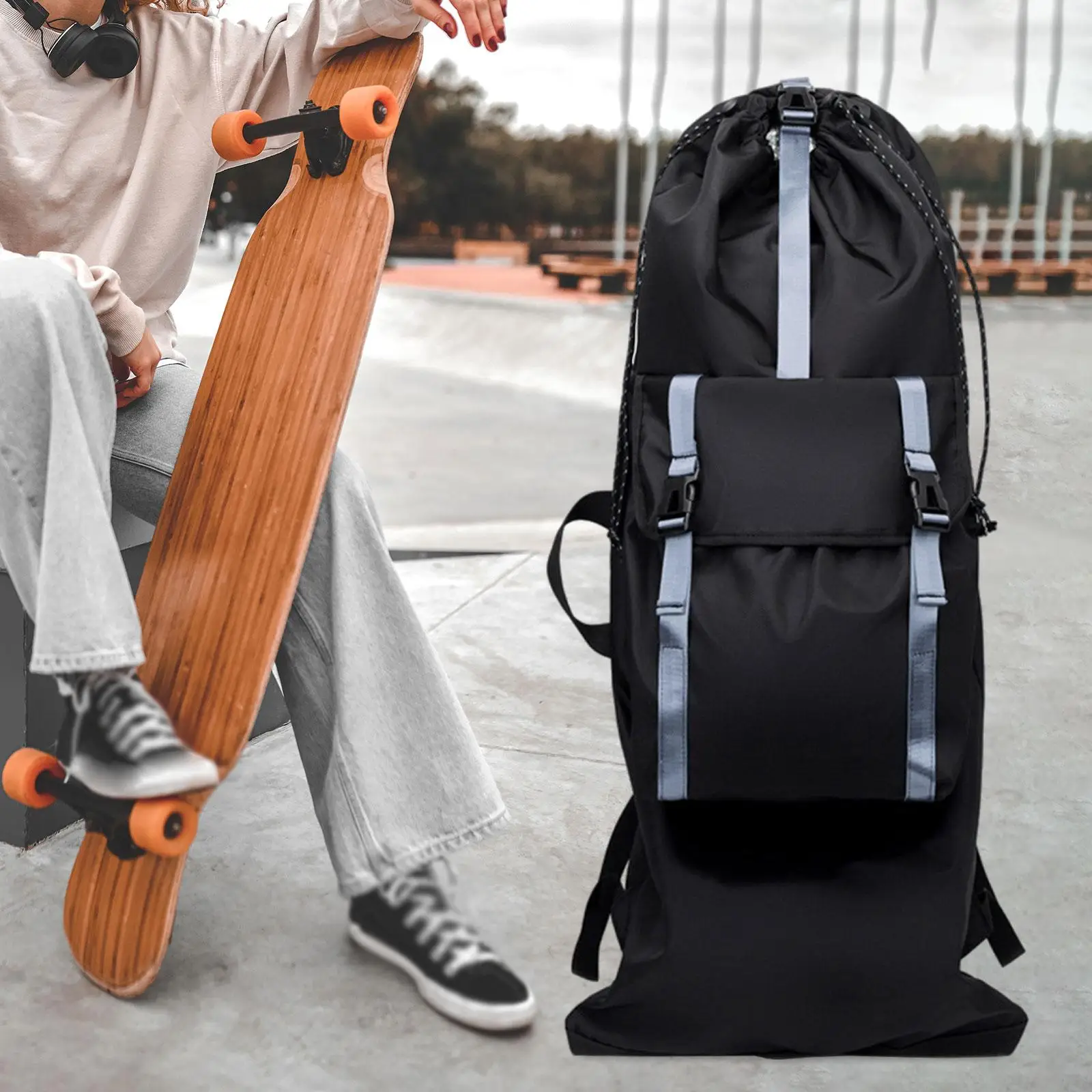 

Skateboard Backpack Versatile Handbag Holder Reflective Rucksack Skateboard Bag Travel Backpack Skateboard Carry Bag for Outdoor