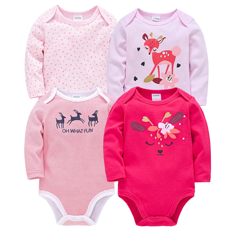 4 개/대/세트 아기 소녀 의류 붉은 사슴 크리스마스 귀여운 인쇄 아기 Bodysuit 긴 소매 어린이 Rompers 면화 3-12M