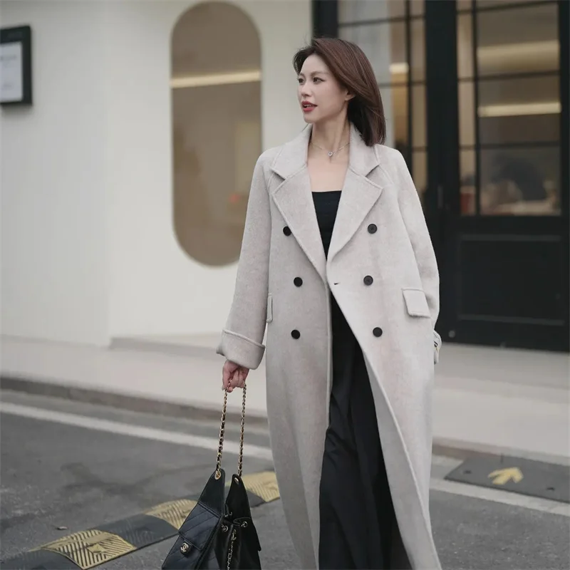 Woolen Coat Women's Loose Mid-Length Hepburn Style Autumn Winter New Korean Version Wool Blend Outerwear