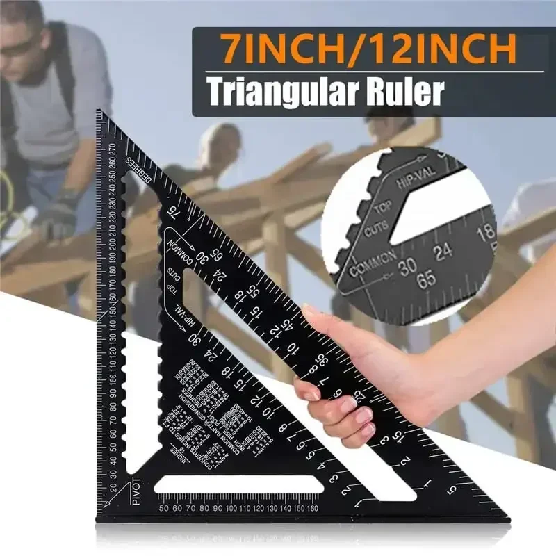 Aluminum Alloy Woodworking Tools Triangle Ruler High Precision Scale Measuring Tools Inch Metric Triangular Ruler