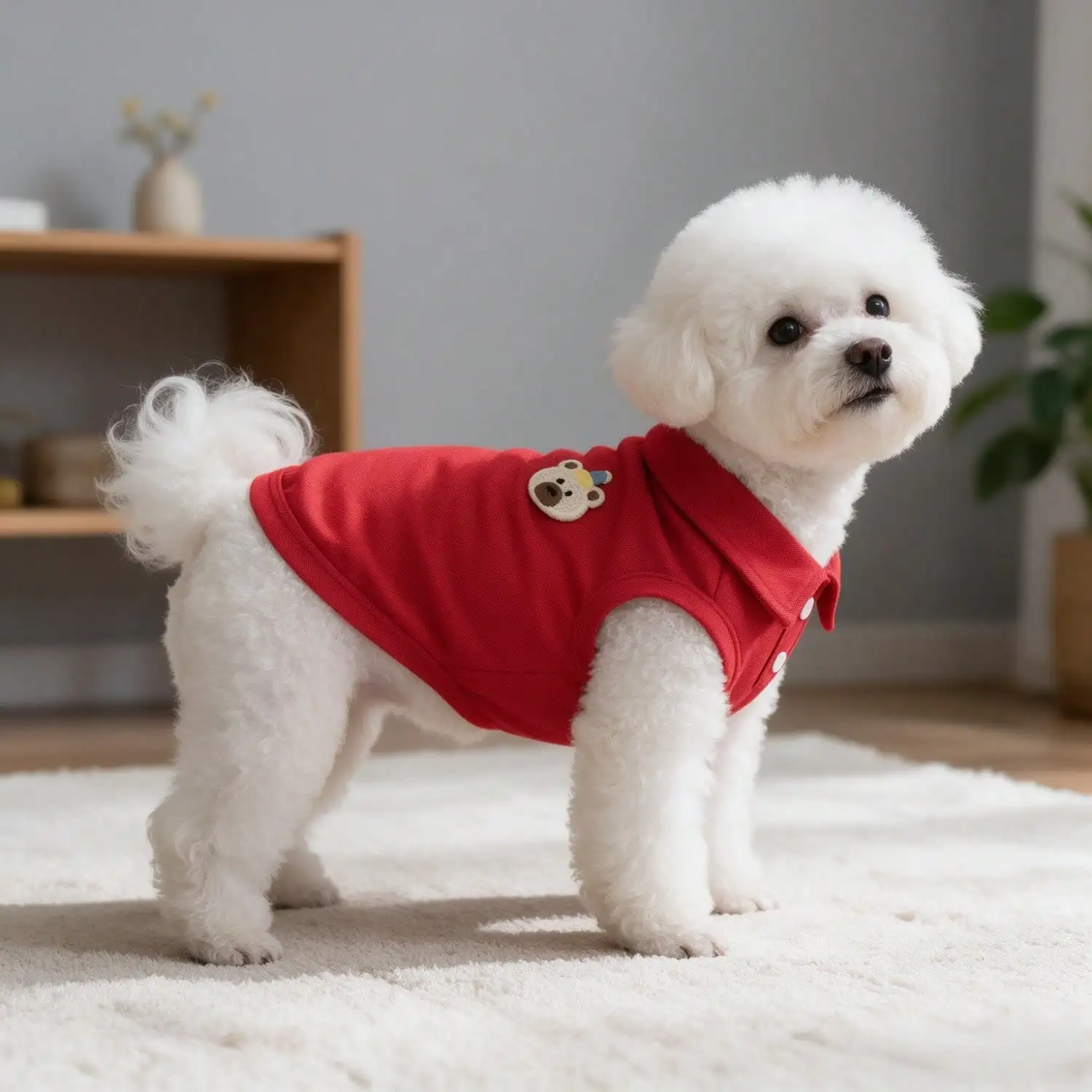 1pc Cute Cartoon Bear Embroidery Pet Sleeveless Polo Shirt, Soft Breathable Dog Vest for Small Dogs Bichon Teddy