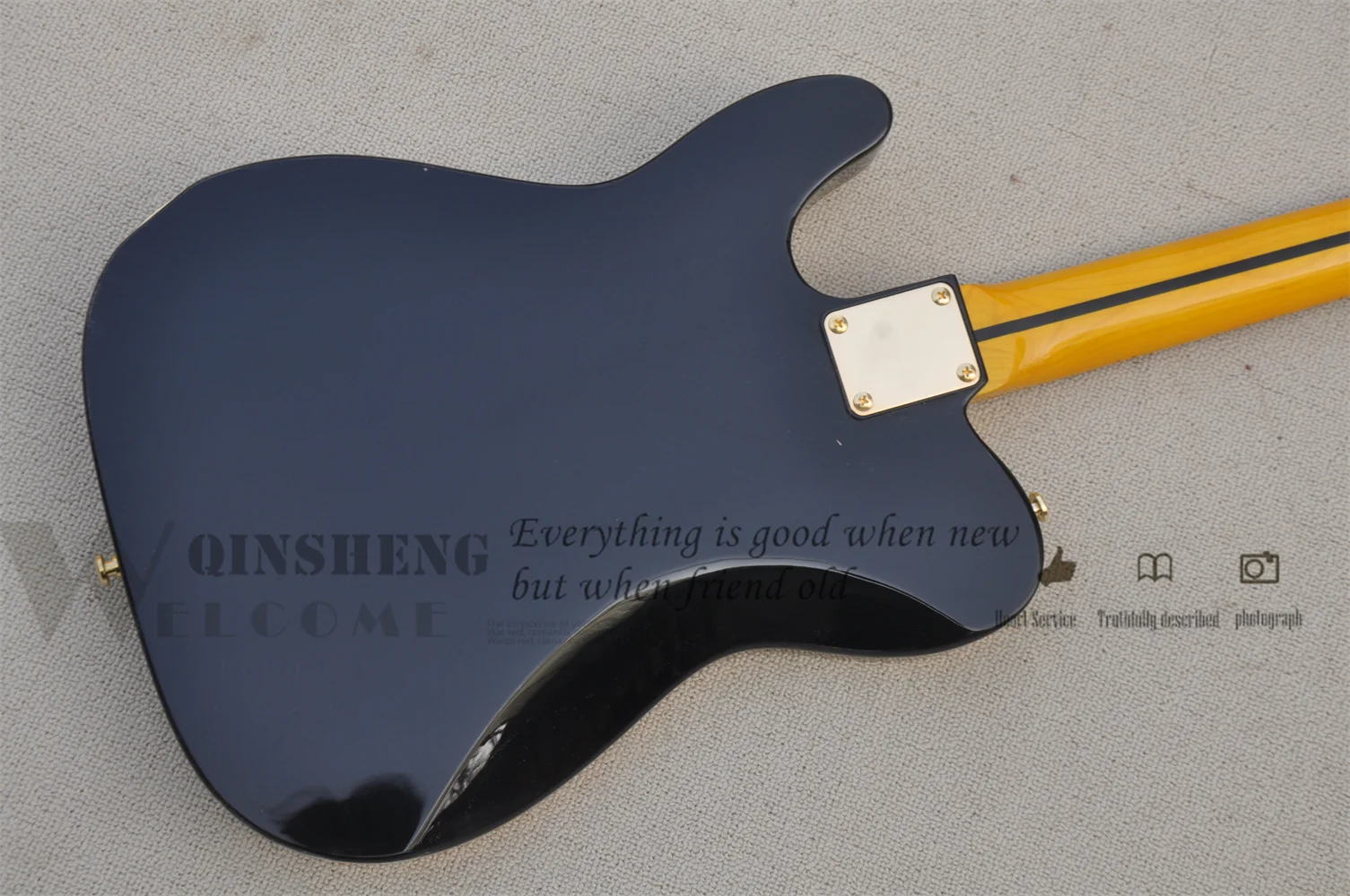 Factory Custom Electric Guitar ,Tel Guitar,Black Body Yellow Binding SS Pickups Yellow Maple Neck,Gold Buttons