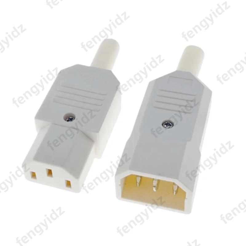 White 10A 250V  IEC C13 /C14 Male Plug Rewirable Power Connector 3 pin ac Socket