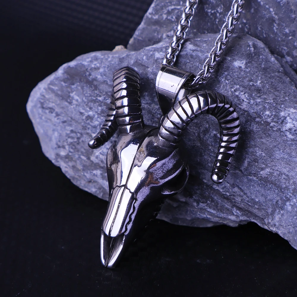 Vintage 316L Stainless Steel Skull Goat Necklace for Man Punk Street Hip Hop Style Animal Skull Pendant Goth Jewelry Wholesale