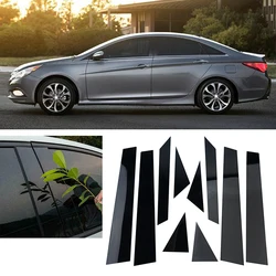 10Pcs Car Door Side Window Decor Pillar Posts Trim Cover Sticker Glossy Black Fit For Hyundai Sonata 2011 2012 2013 2014