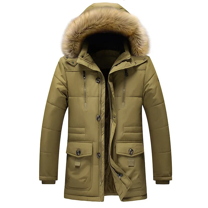 Nuevos Parkas con capucha a la moda para hombre, abrigos de invierno de Color sólido con bolsillo y cremallera, abrigo grueso y cálido, chaqueta térmica a prueba de viento para hombre, abrigo