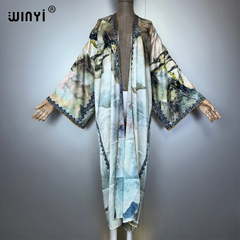 عباية WINYI عالية الجودة مطبوعة على الوجهين في دبي فستان فاخر لتغطية الشاطئ سترة أنيقة ومثيرة للعطلات بأكمام طويلة كيمونو