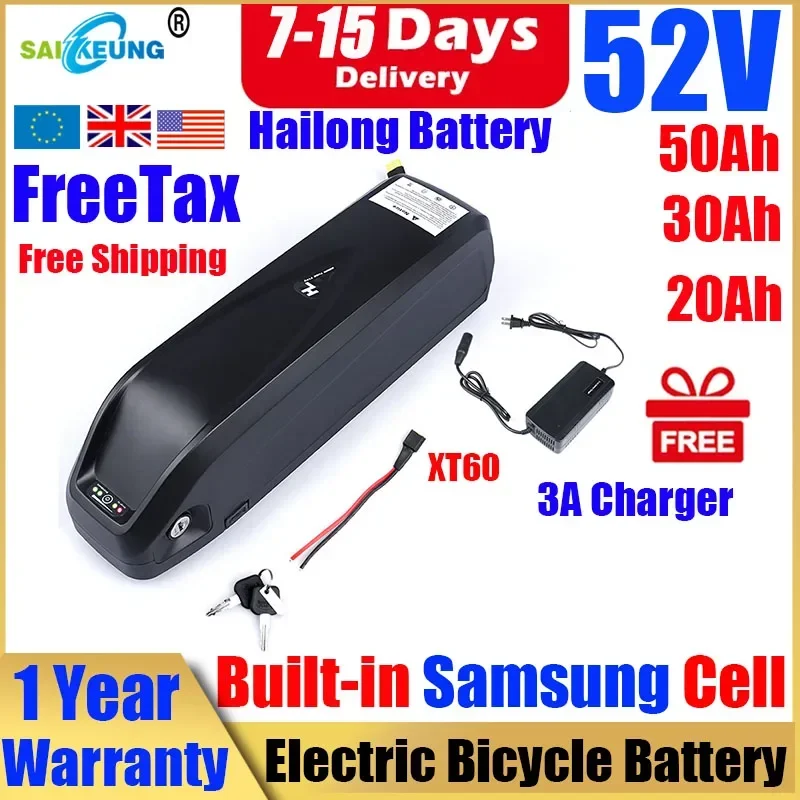 

Electric Bike 52v20ah Downtube Hailong 36v 48v Battery EBike Bateria 1500w 2000W Bafang Batterie 25ah 30ah40ah 50ah 60ah Battery