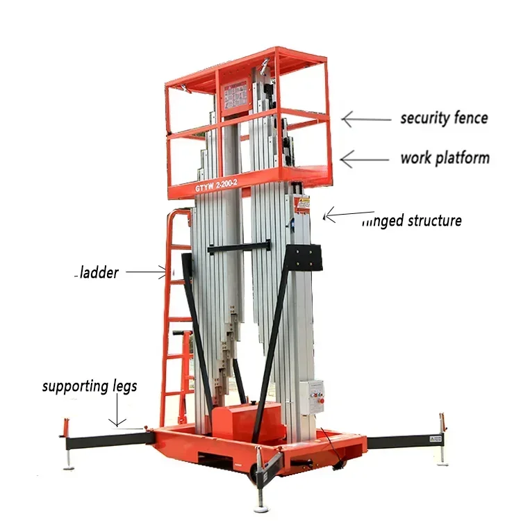 Hydraulic Vertical Telescopic Portable Aerial Working Platform Ladder Lift Double Mast Aluminum Alloy Lift Platform Hot sales