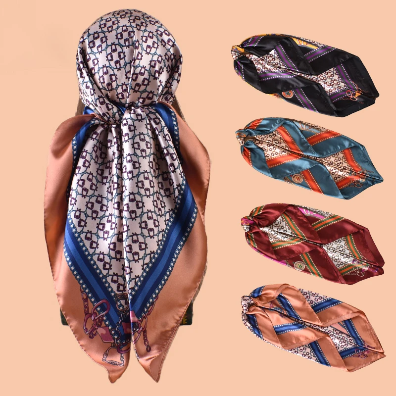 

1PC Floral Print Satin Square Scarf Women's Hair Accessory Spring New Style Versatile Belt Bag Decoration Silk Headscarf