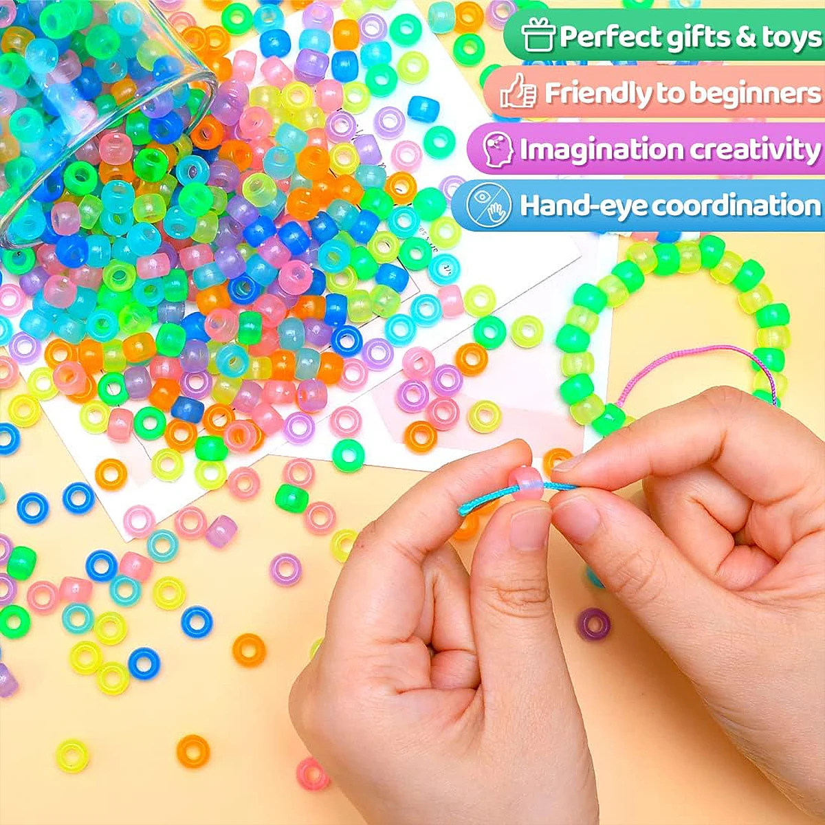 

9x6mm Acrylic Luminous Barrel Beads with 4mm Holes - DIY Jewelry Making (Bracelet/Necklace/Earrings) 100pcs/Pack