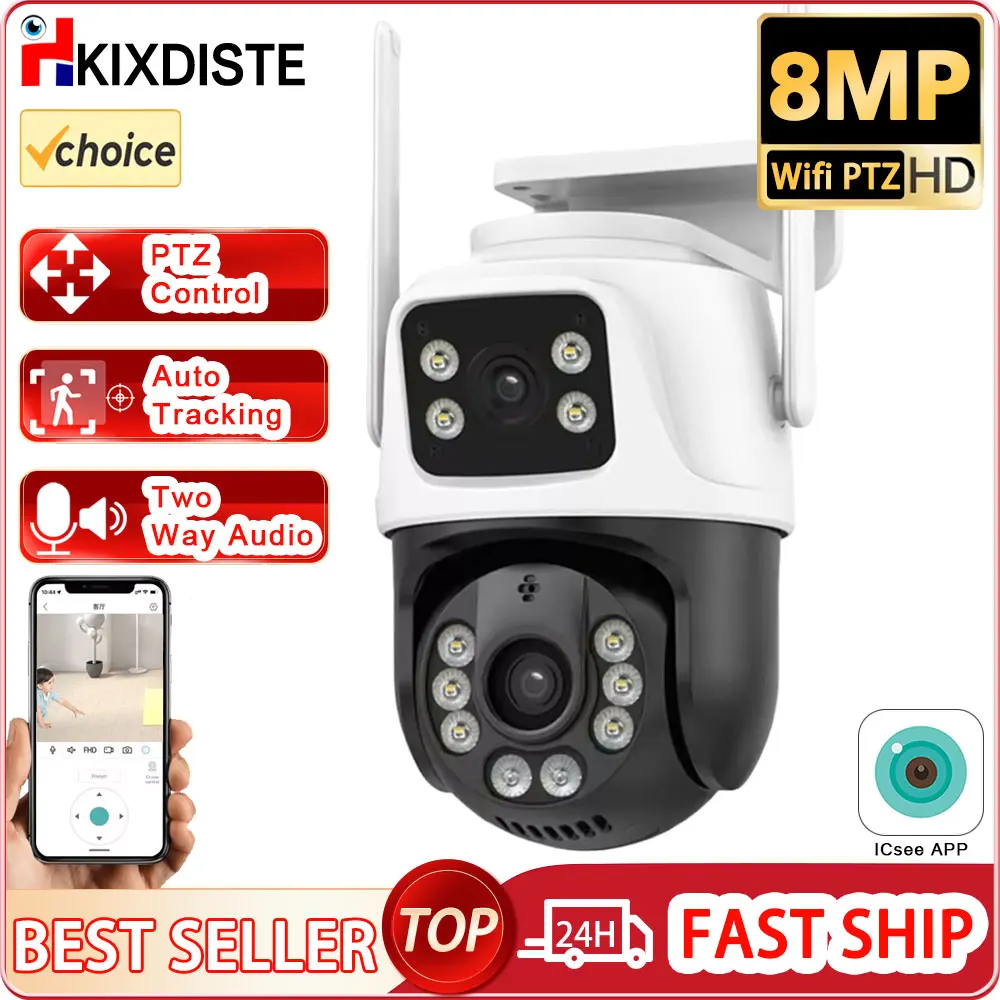 

8MP 4K PTZ IP Camera Dual-Lens Human Detect CCTV Camera 4MP Smart Home Outdoor Wifi Surveillance Protection Camera ICSEE APP