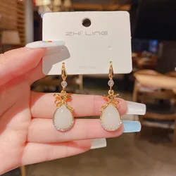 Jea. Angel  Korean Fashion Jewelry Exquisite Silver Color Crystal Stone Pendant Eardrop For Women Geometric Piercing Earrings