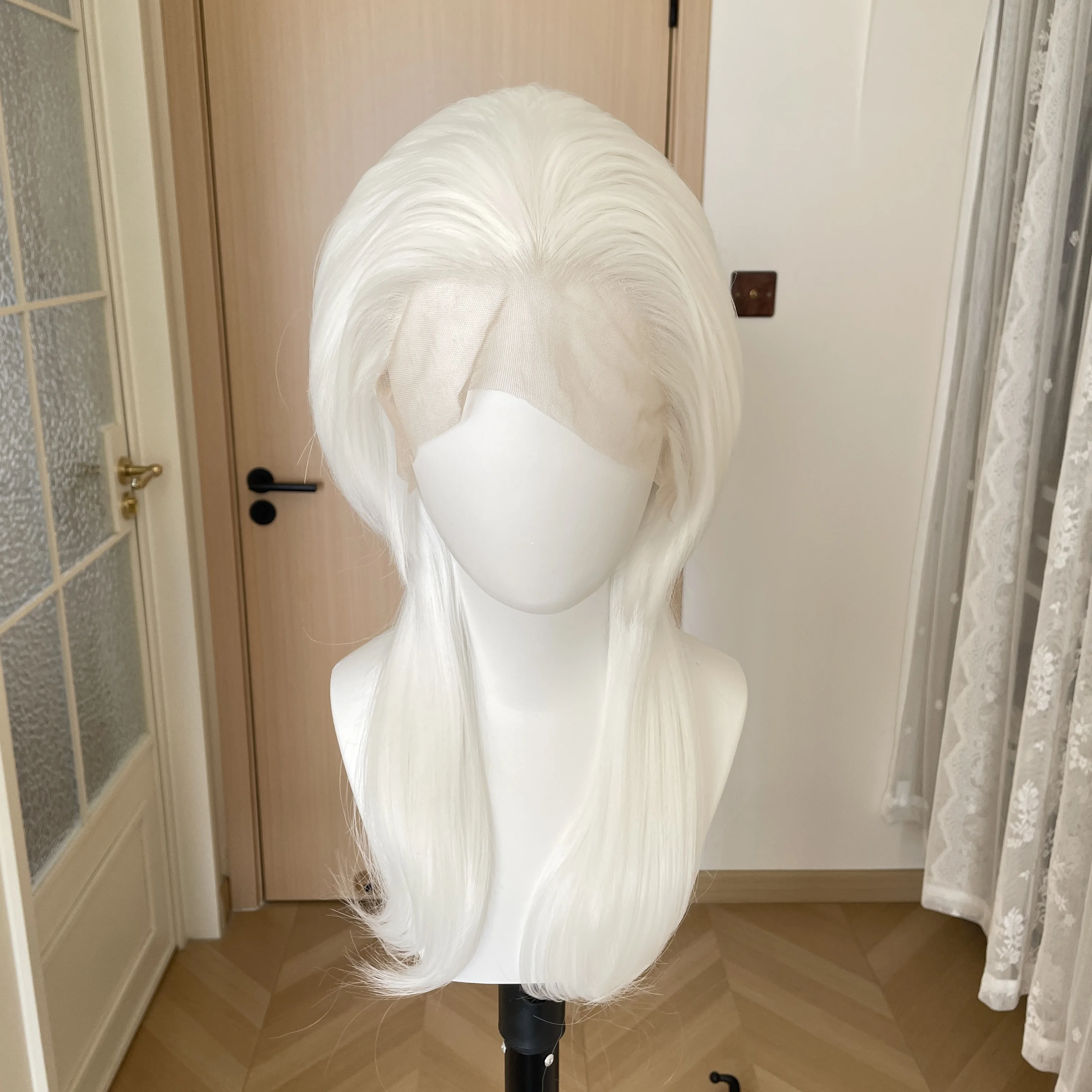 ウィドウズピーク-マルレット-ショルダーレングス-ホワイトウィッグ-女性用-レイヤードポニーテール-グルーレスウィッグ-合成繊維-13x4-レースフロントウィッグ-男性用