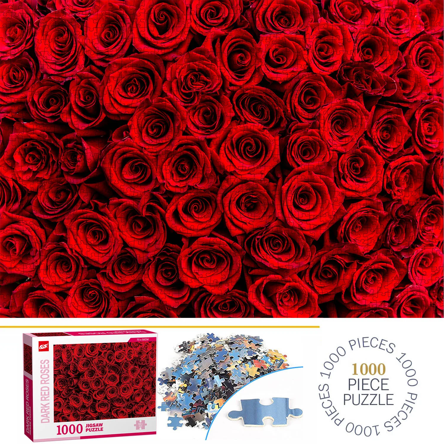 1000 Stuks Donkerrode Rozen Legpuzzels voor Volwassenen Home Decor Games Familie Plezier Vloer Puzzels Educatief Speelgoed voor Kinderen