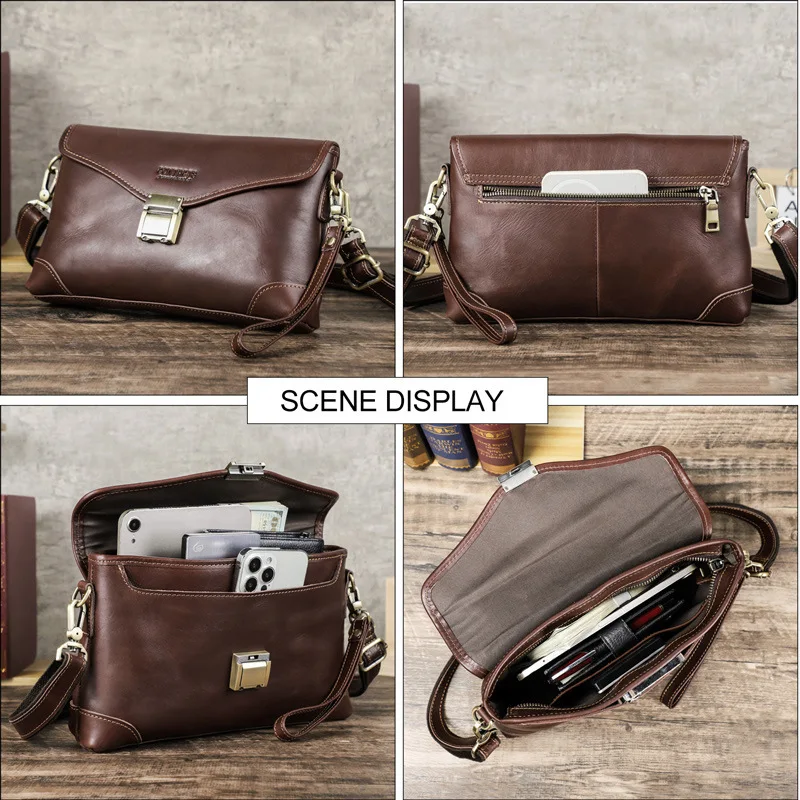 Fashion British Style Top Layer Cowhide Multifunctional High End Password Lock Handheld Baotou Layer Casual Leather Shoulder Bag