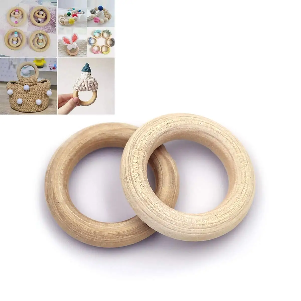 

5PCS Natural Wood Rings Circle Connectors 44mm Unfinished Wooden Hoops DIY Crafts Making Accessories Handwork Supplies