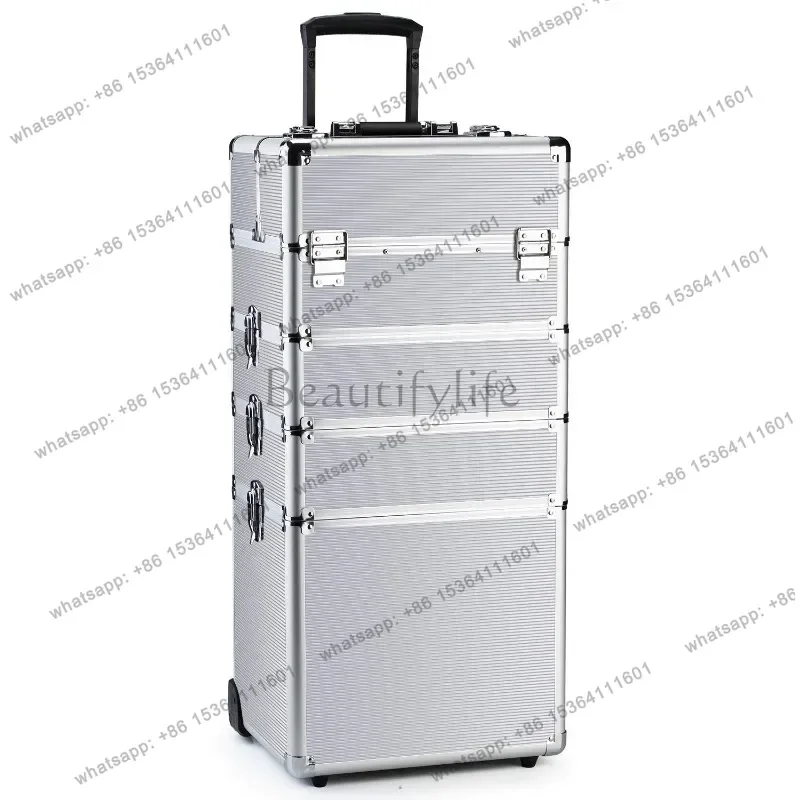 

Профессиональный косметический чемодан-тележка 4-в-1 для визажистов с 2 колесами, прочный органайзер для косметики