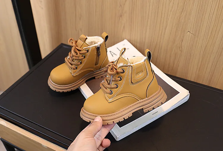 Schneestiefel für Jungen, Retro-Design, rutschfeste Schuhe für Kinder, seitlicher Reißverschluss, Winterstiefel mit Plüschfutter, rutschfeste Lederstiefel, Größe 21–30. – Detail 12
