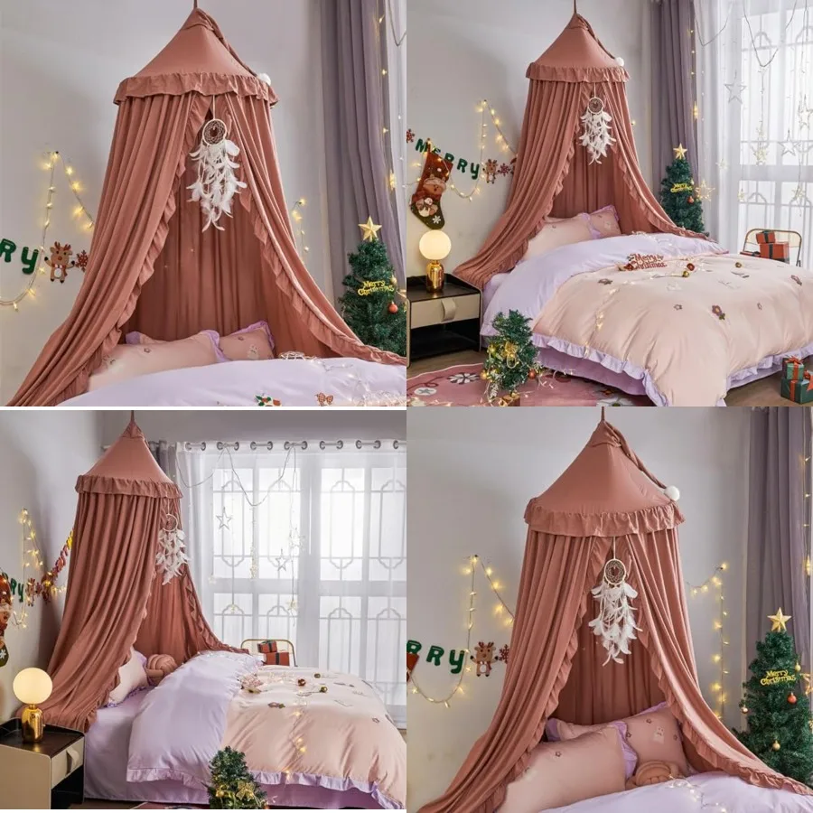 

Bed Canopy for Girls, Princess Round Dome Dreamy Mosquito Net Bedding Girls Room Castle Play Tent Hanging House Decor Reading N
