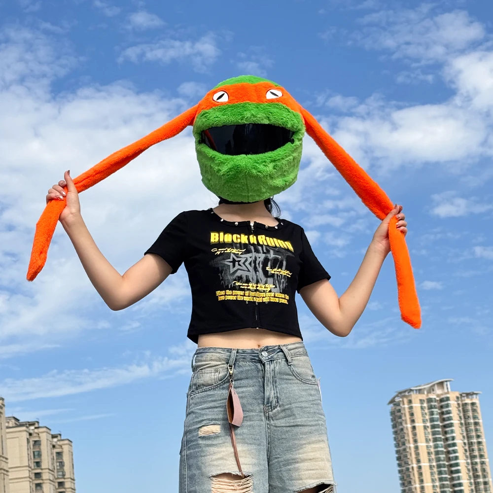 Cartoon Plush Animal Motorcycle Full Helmet Cover Green Funny Scratch Resistant Funda de Casco Dustproof Soft Wearproof Durable
