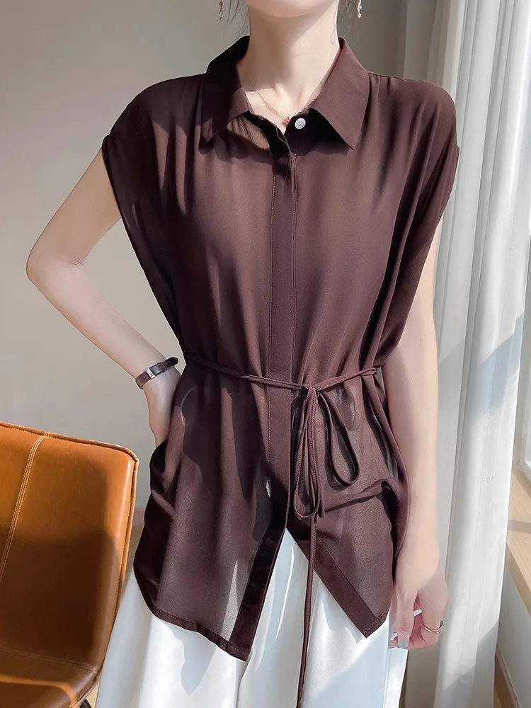 Slimming Effect Summer New Sle Thin Material Loose Women's  Collar Svel irt Base Layer Tank Top Faionable