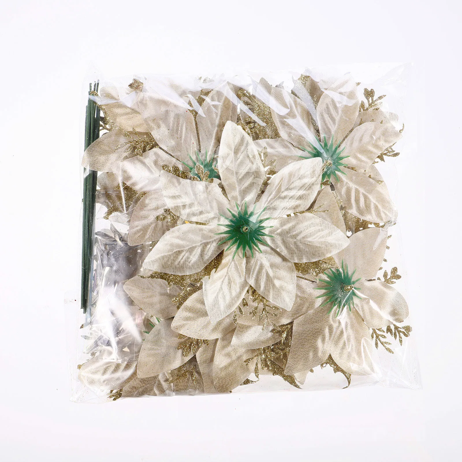 

12Pcs Flower Decoration Christmas Poinsettia Ornaments Glitter Artificial DIY Decor for Home Hotel Restaurant Event