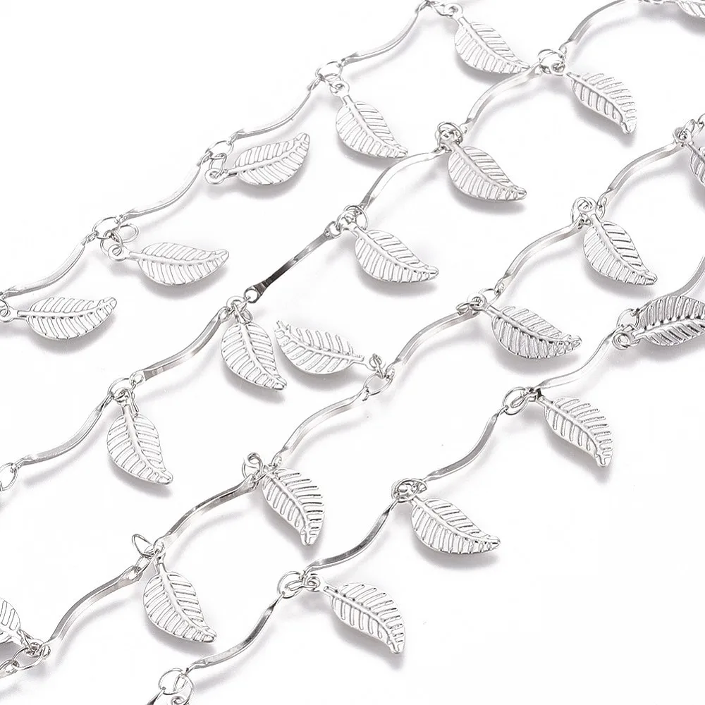 5/10m Leaf Link Chains 304 Stainless Steel Scalloped Simple Elegant Necklace Bracelet Handmake DIY Jewelry Making Accessories