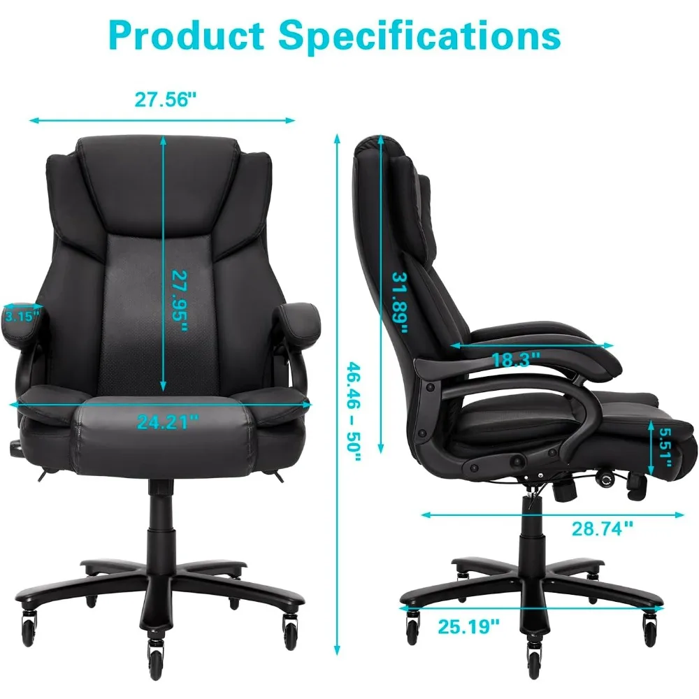 Grote bureaustoel, robuuste bureaustoel voor zware mensen, directiestoel met hoge rugleuning en verstelbare lendensteun