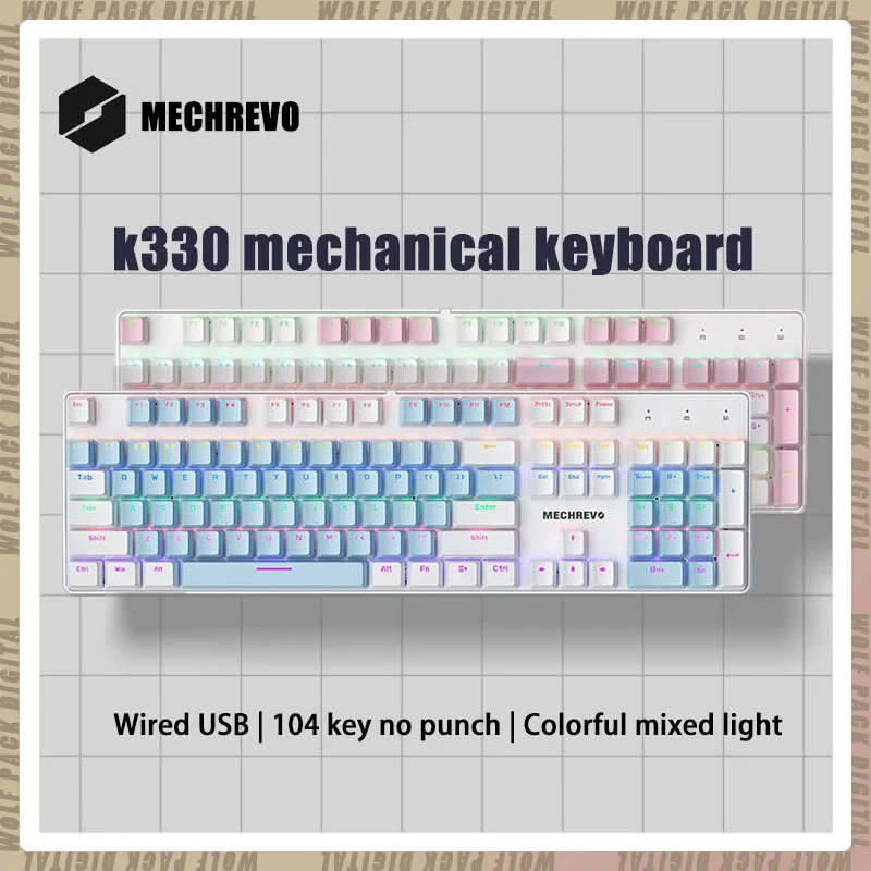 MECHREVO K330 wired USB gaming mechanical keyboard 104 keys mixed light light light metal panel desktop computer laptop peripher