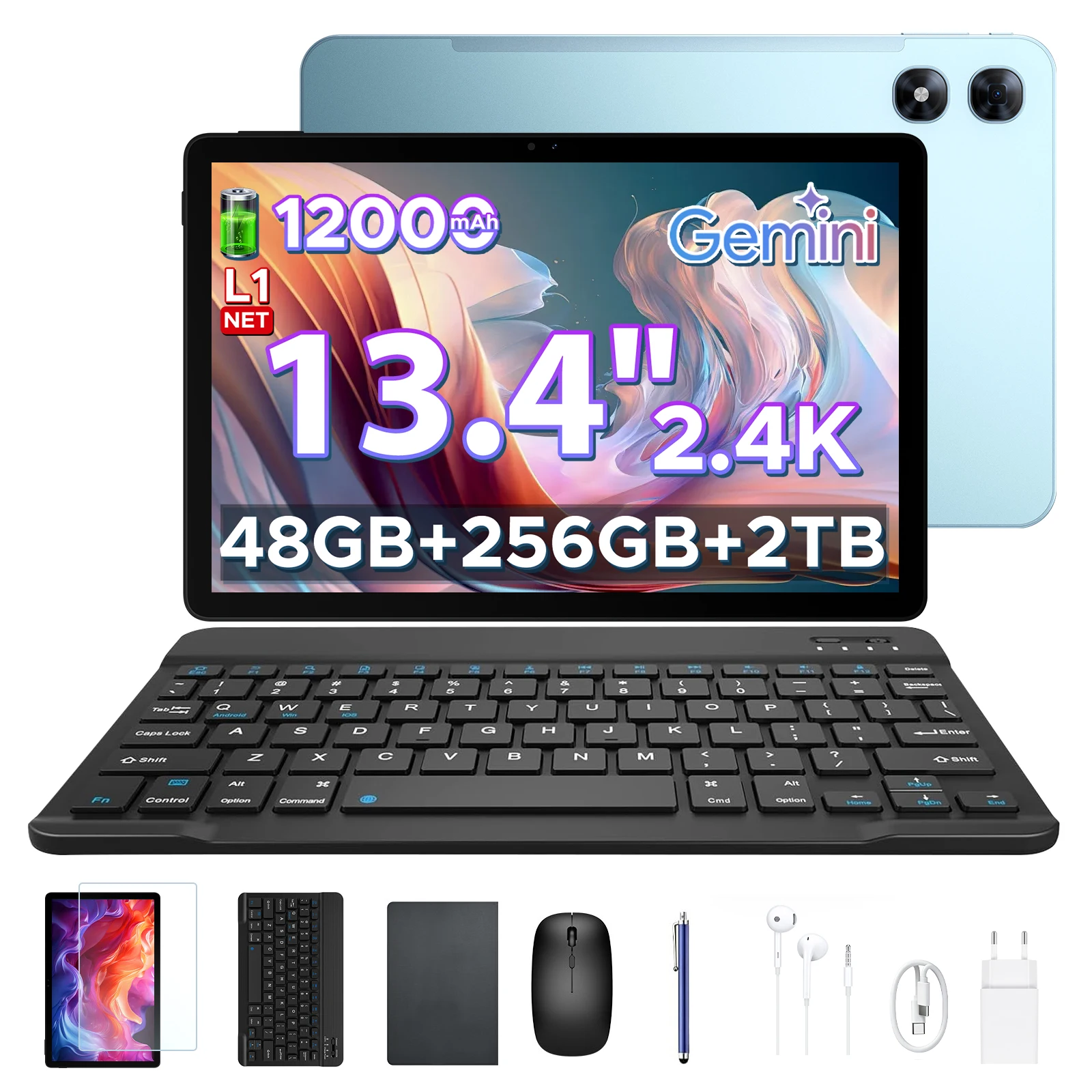 POCKAM P13 Pro 2-in-1 Tablet PC Android 16 Gemini AI 13,4″ 120Hz Display 48GB RAM(12+36) 256GB ROM 12000mAh Batterij Widevine L1 4G Tablet PC 2-IN-1