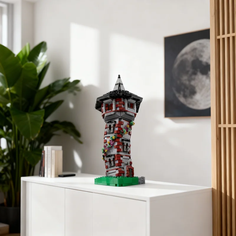 

2021 деталь MOC: Модель «Кривая башня» с кубиками и иконками, конструктор, креативный подарок, DIY-декор для взрослых и детей, для дома и офиса