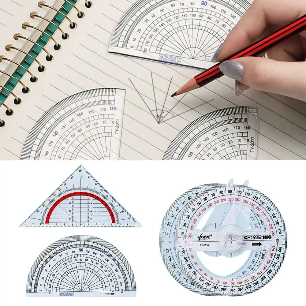 Triangle/Half Round 180/360 Degree Protractor Plastic Transparent Angles Measuring Ruler Angle Measure Tool Students Gift