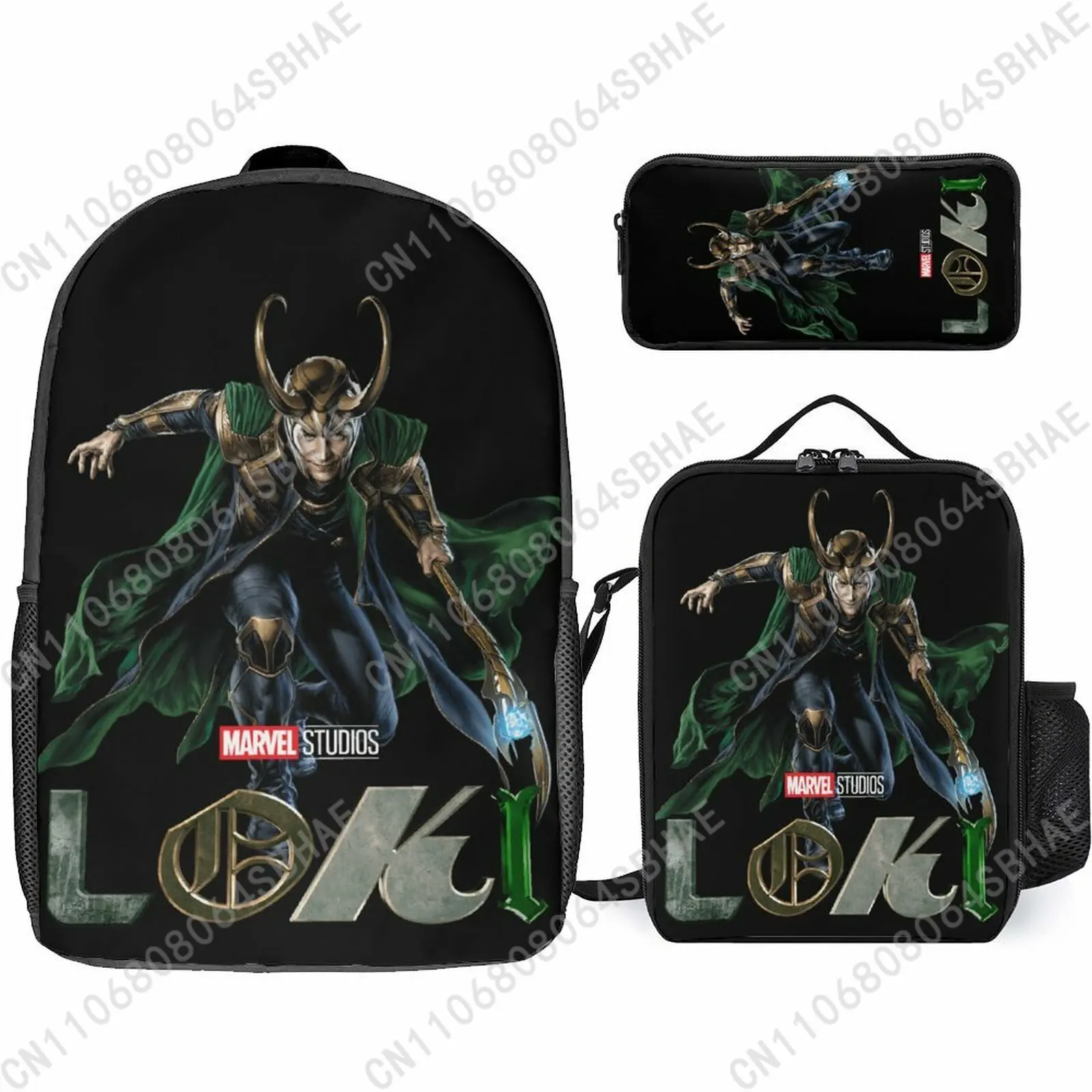 

Marvel Loki School Backpack For Teen Middle High School Students 3Pcs Bookbag Lunch Tote Bag Pencil Pouch Cosplay