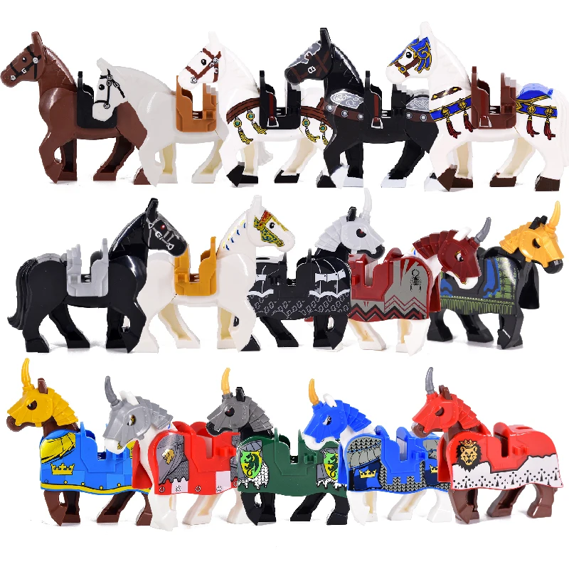 Animals Horse White & Black & Brown Mount Saddle Wolf Model Building Blocks LOTR Bricks Medieval Toys For Children