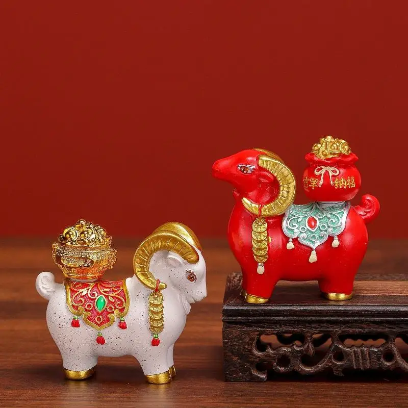 Resin Chinese Feng Shui Lucky Goat Statue With Golden Details Wealth Symbol Design For Home Office Desktop Decor New Year Gift